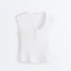Camiseta sin mangas de punto elástico con botones de algodón y modal Camiseta sin mangas de punto elástico con botones de algodón y modal