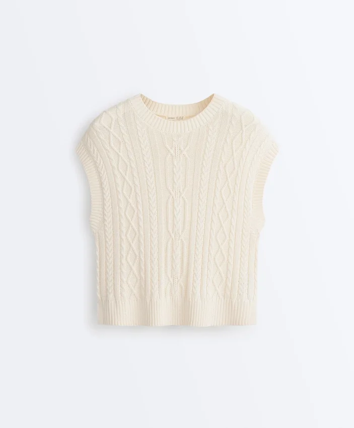 Chaleco de cuello redondo con punto trenzado Chaleco de cuello redondo con punto trenzado