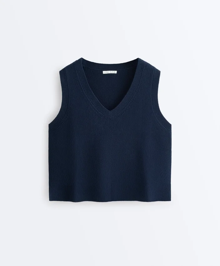 Chaleco de punto con cuello en V Chaleco de punto con cuello en V
