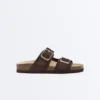 Chanclas de piel serraje con hebilla Chanclas de piel serraje con hebilla