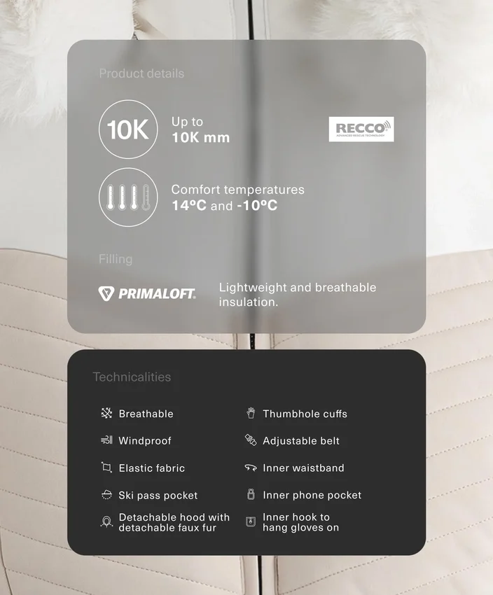 Chaqueta acolchada de esquí Primaloft® con bloques de color y corte superajustado, resistente al agua Chaqueta acolchada de esquí Primaloft® con bloques de color y corte superajustado, resistente al agua