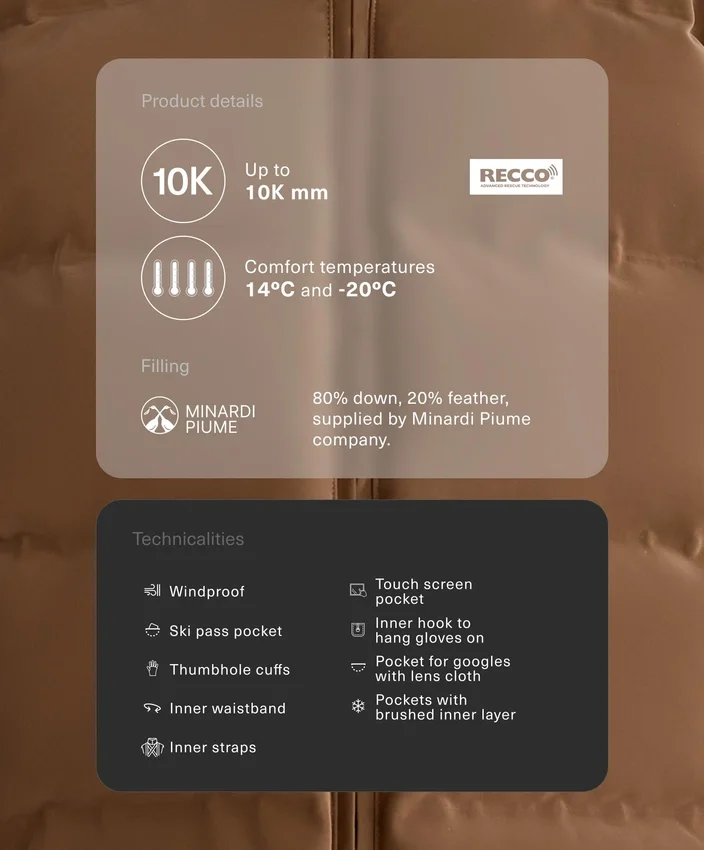 Chaqueta acolchada de satén 80 % plumón y 20 % plumas Minardi Piume Ski, resistente al agua Chaqueta acolchada de satén 80 % plumón y 20 % plumas Minardi Piume Ski, resistente al agua