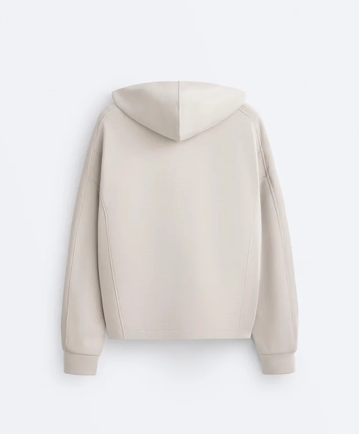 Chaqueta con capucha y detalles acanalados en modal cepillado Chaqueta con capucha y detalles acanalados en modal cepillado