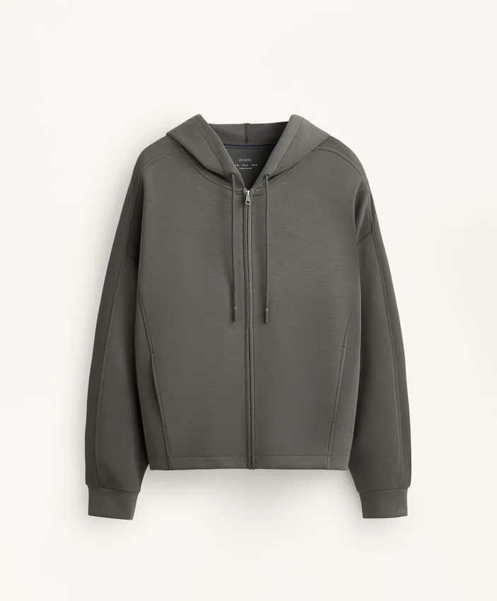 Chaqueta con capucha y detalles acanalados en modal cepillado Chaqueta con capucha y detalles acanalados en modal cepillado