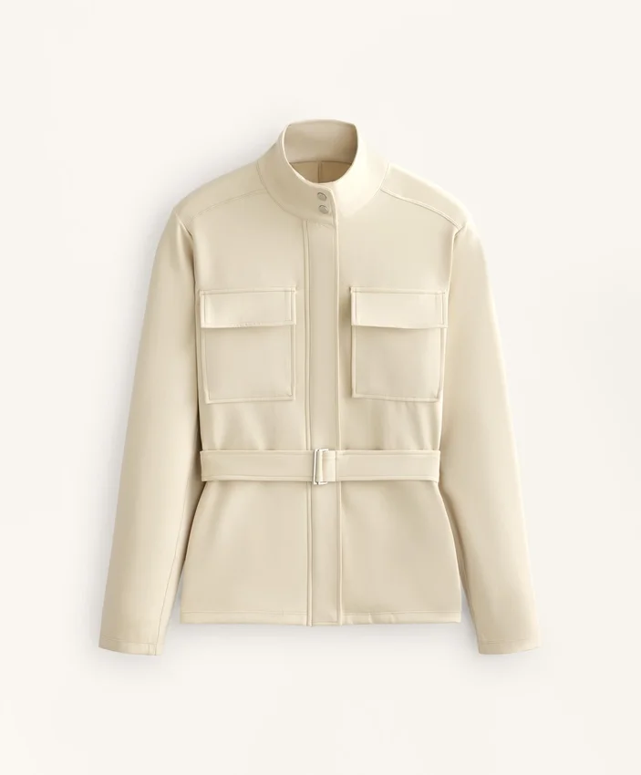 Chaqueta con efecto neopreno y cinturón Chaqueta con efecto neopreno y cinturón