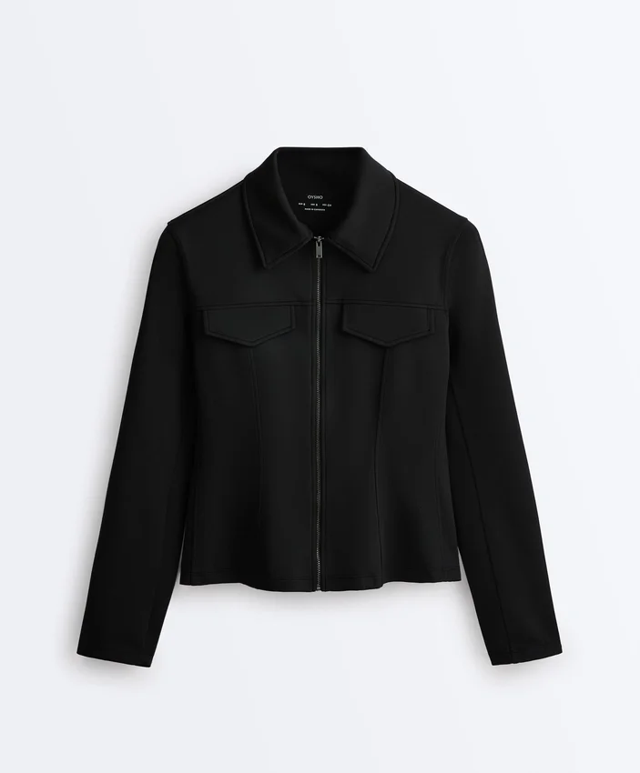 Chaqueta con volantes efecto neopreno y ribetes Chaqueta con volantes efecto neopreno y ribetes