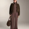 Pantalones rectos de pierna ancha con ribete y modal cepillado Pantalones rectos de pierna ancha con ribete y modal cepillado