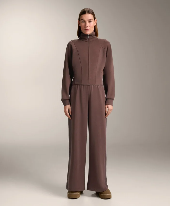 Pantalones rectos de pierna ancha con ribete y modal cepillado Pantalones rectos de pierna ancha con ribete y modal cepillado