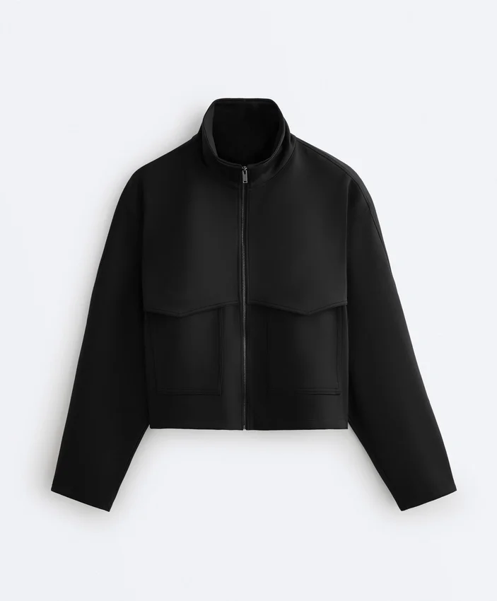 Chaqueta de corte recto con efecto neopreno Chaqueta de corte recto con efecto neopreno