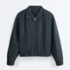 Chaqueta de cuello alto de rayas finas 100 % lino Chaqueta de cuello alto de rayas finas 100 % lino