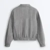 Chaqueta de cuello alto de rayas finas 100 % lino Chaqueta de cuello alto de rayas finas 100 % lino