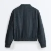 Chaqueta de cuello alto de rayas finas 100 % lino Chaqueta de cuello alto de rayas finas 100 % lino