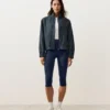 Chaqueta de cuello alto de rayas finas 100 % lino Chaqueta de cuello alto de rayas finas 100 % lino