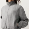 Chaqueta de cuello alto de rayas finas 100 % lino Chaqueta de cuello alto de rayas finas 100 % lino