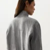 Chaqueta de cuello alto de rayas finas 100 % lino Chaqueta de cuello alto de rayas finas 100 % lino