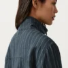 Chaqueta de cuello alto de rayas finas 100 % lino Chaqueta de cuello alto de rayas finas 100 % lino