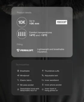 Chaqueta de esquí Primaloft® resistente al agua y de corte superajustado Chaqueta de esquí Primaloft® resistente al agua y de corte superajustado