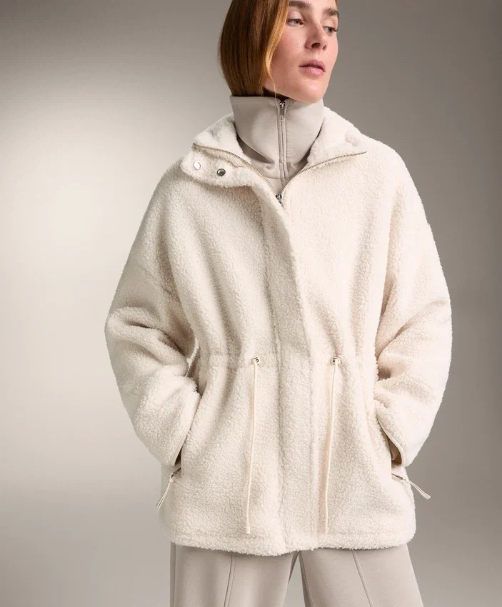 Chaqueta de imitación de piel de oveja con cintura ajustable Chaqueta de imitación de piel de oveja con cintura ajustable