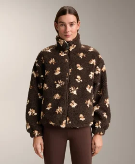 Chaqueta de imitación de piel de oveja con estampado floral
