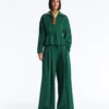 Pantalones de piqué de algodón de pierna ancha con pliegues