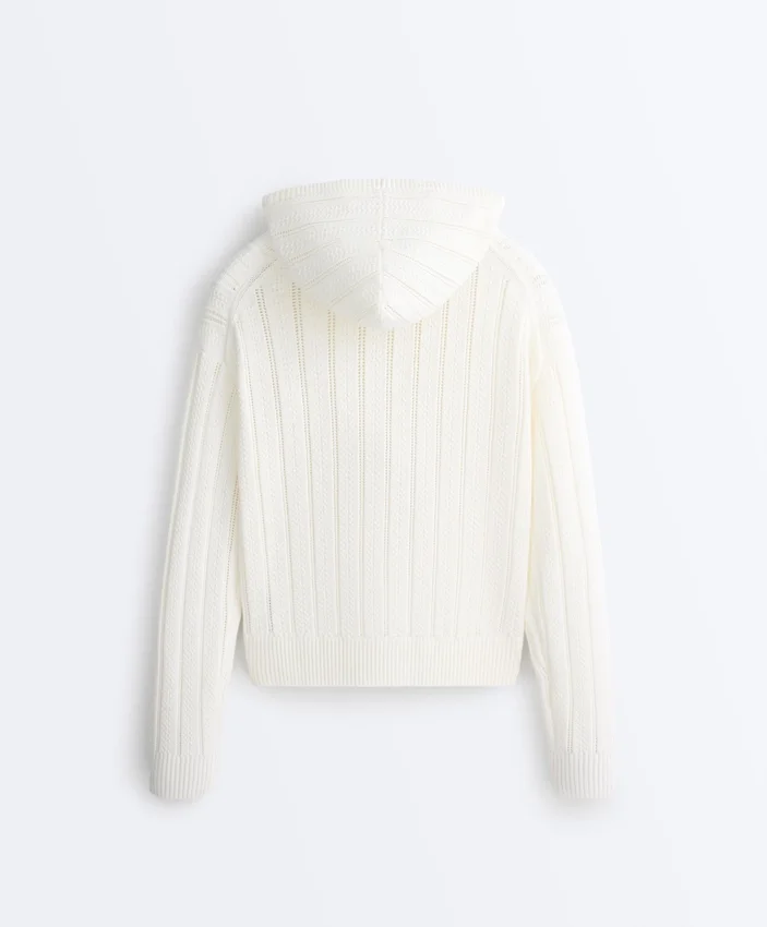 Chaqueta de punto calado con capucha Chaqueta de punto calado con capucha