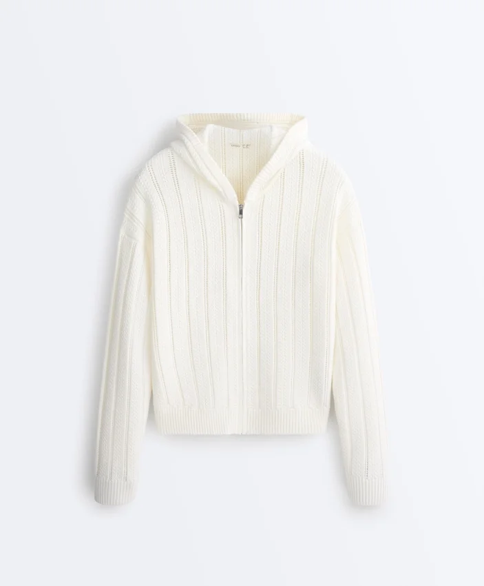 Chaqueta de punto calado con capucha Chaqueta de punto calado con capucha