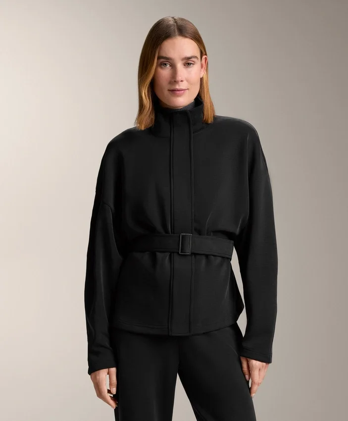 Chaqueta larga con cinturón y modal cepillado Chaqueta larga con cinturón y modal cepillado