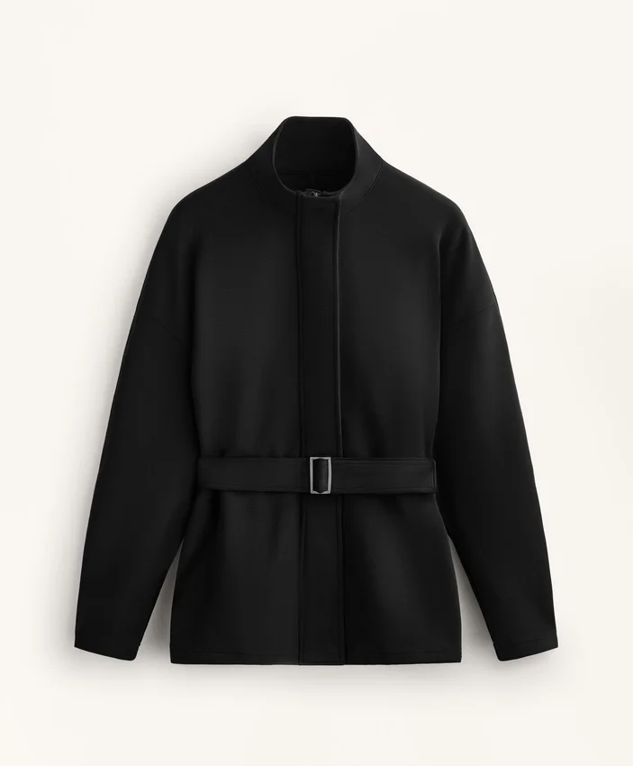 Chaqueta larga con cinturón y modal cepillado Chaqueta larga con cinturón y modal cepillado