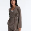 Chaqueta larga con rayas asimétricas y modal Chaqueta larga con rayas asimétricas y modal
