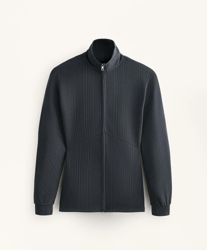 Chaqueta larga con rayas asimétricas y modal Chaqueta larga con rayas asimétricas y modal