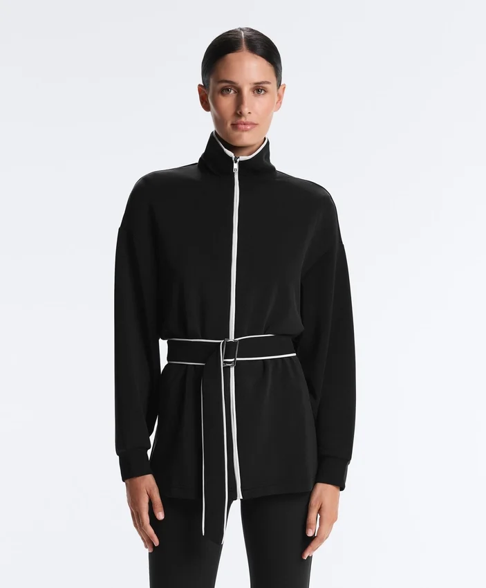Chaqueta larga con ribetes y modal Soft Touch Chaqueta larga con ribetes y modal Soft Touch