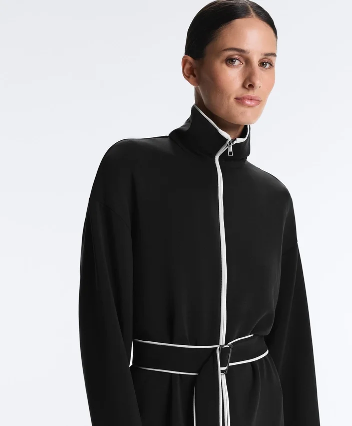 Chaqueta larga con ribetes y modal Soft Touch Chaqueta larga con ribetes y modal Soft Touch
