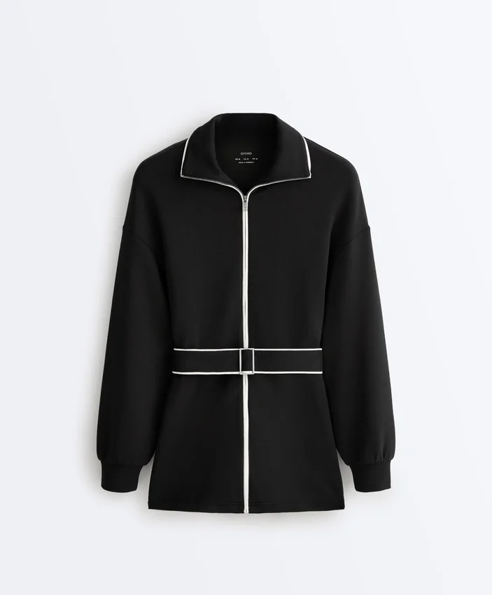Chaqueta larga con ribetes y modal Soft Touch Chaqueta larga con ribetes y modal Soft Touch