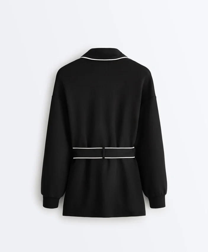 Chaqueta larga con ribetes y modal Soft Touch Chaqueta larga con ribetes y modal Soft Touch