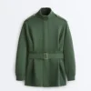 Chaqueta larga de estilo utilitario con cinturón de sarga Chaqueta larga de estilo utilitario con cinturón de sarga