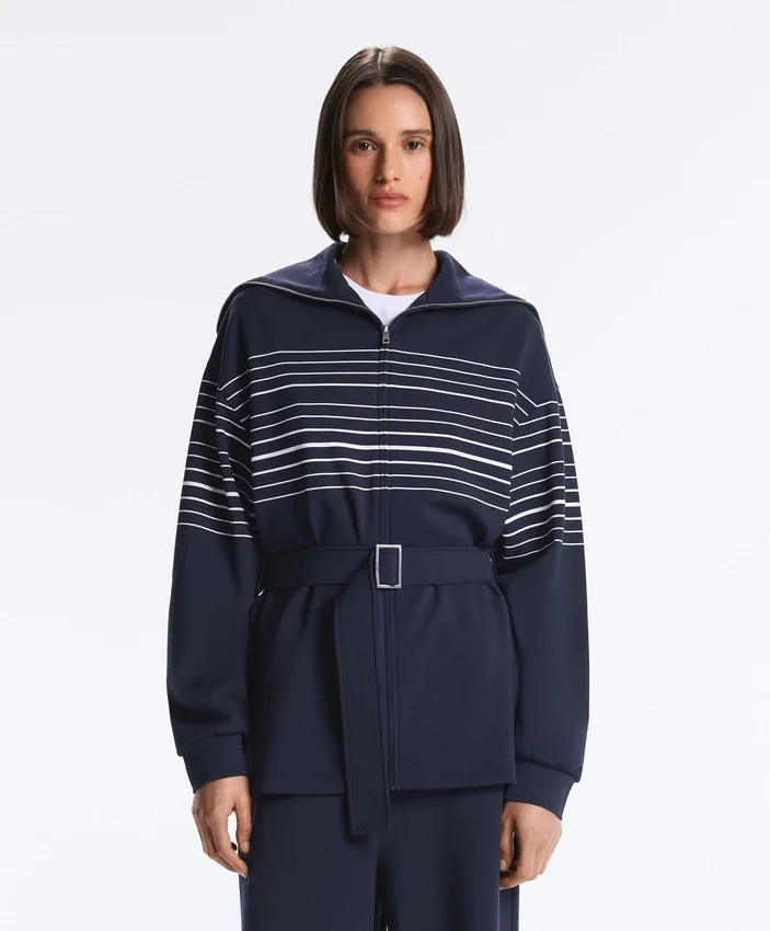 Chaqueta larga de rayas marineras con modal Soft Touch Chaqueta larga de rayas marineras con modal Soft Touch
