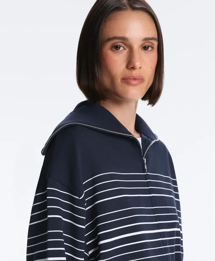 Chaqueta larga de rayas marineras con modal Soft Touch Chaqueta larga de rayas marineras con modal Soft Touch