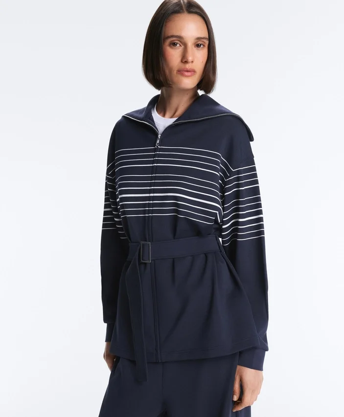 Chaqueta larga de rayas marineras con modal Soft Touch Chaqueta larga de rayas marineras con modal Soft Touch
