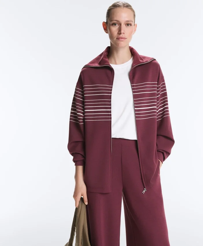 Chaqueta larga de rayas marineras con modal Soft Touch Chaqueta larga de rayas marineras con modal Soft Touch