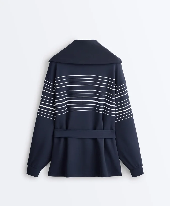 Chaqueta larga de rayas marineras con modal Soft Touch Chaqueta larga de rayas marineras con modal Soft Touch