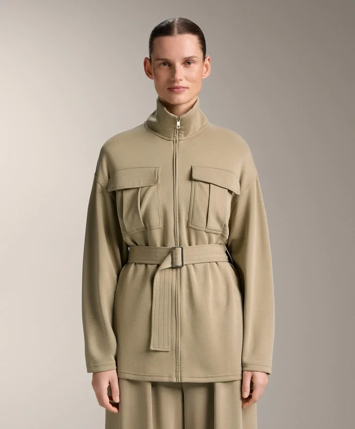 Chaqueta larga Soft Touch con modal y cinturón Chaqueta larga Soft Touch con modal y cinturón
