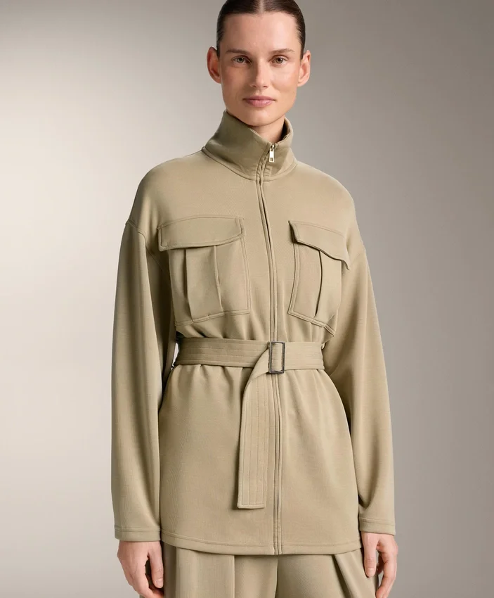Chaqueta larga Soft Touch con modal y cinturón Chaqueta larga Soft Touch con modal y cinturón