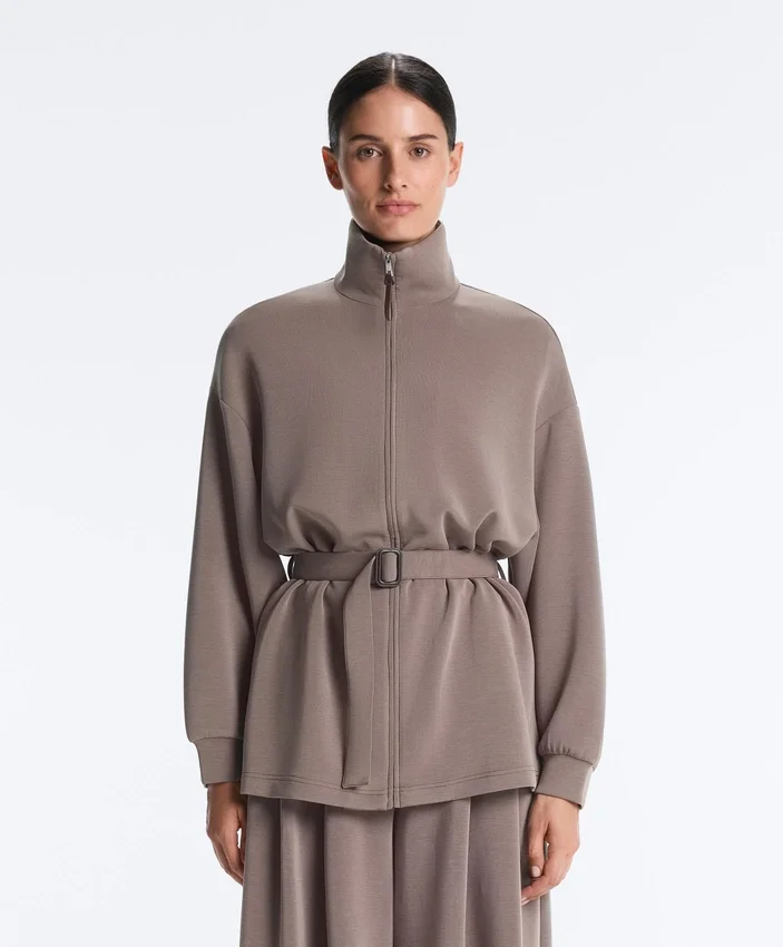 Chaqueta larga tipo corsé con cinturón de modal Soft Touch Chaqueta larga tipo corsé con cinturón de modal Soft Touch
