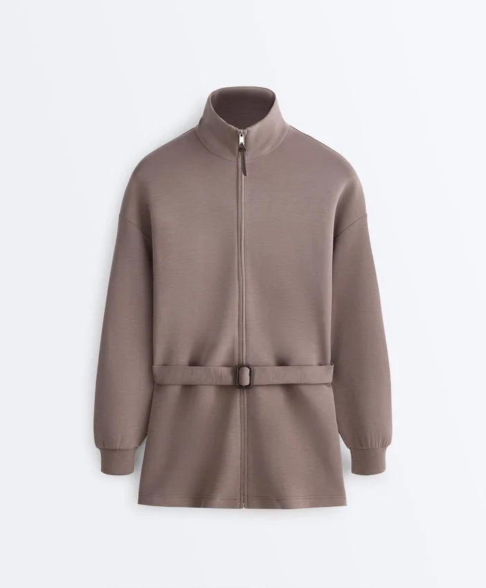Chaqueta larga tipo corsé con cinturón de modal Soft Touch Chaqueta larga tipo corsé con cinturón de modal Soft Touch
