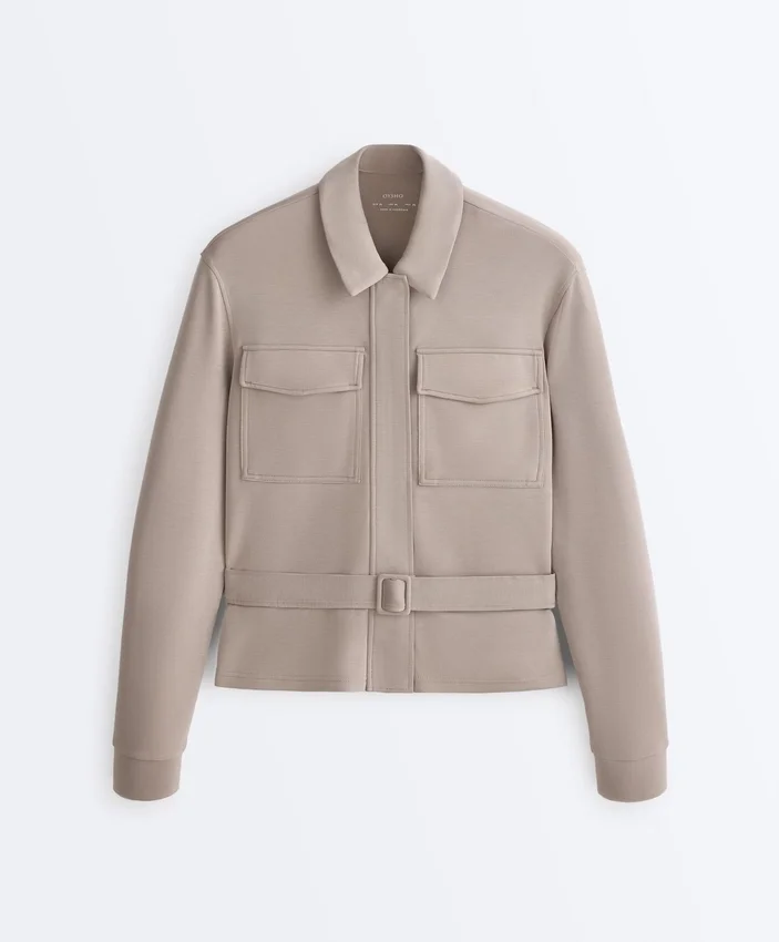 Chaqueta recta con cinturón y modal Soft Touch Chaqueta recta con cinturón y modal Soft Touch