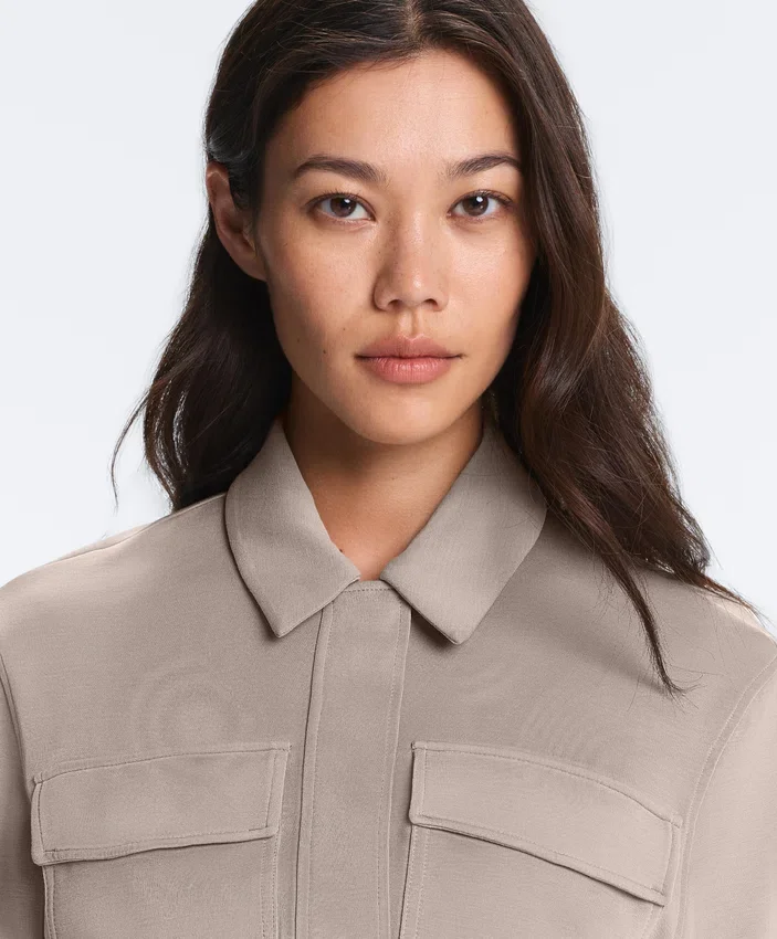Chaqueta recta con cinturón y modal Soft Touch Chaqueta recta con cinturón y modal Soft Touch