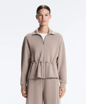 Chaqueta Soft Touch de modal suave al tacto con cintura ajustable y cuello alto