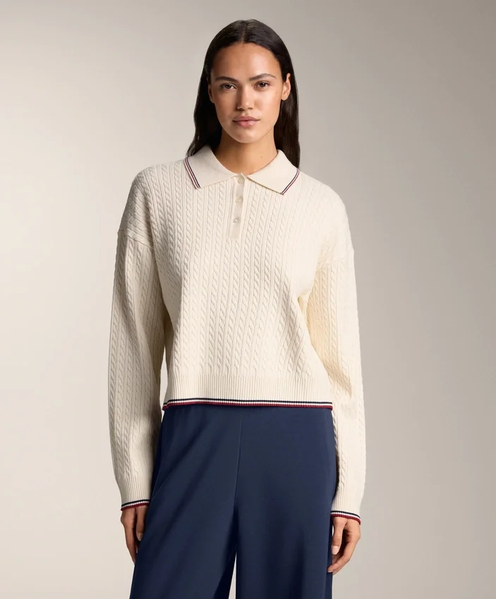 Jerséis de cuello polo con mini trenzas Jerséis de cuello polo con mini trenzas