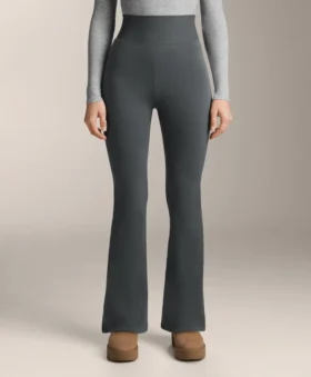 Pantalones acampanados de canalé extra cálidos sin costuras y de talle superalto