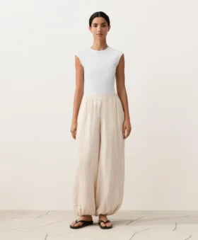 Pantalones bombachos a rayas 100 % lino